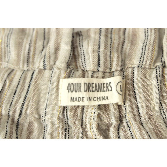 4Our Dreamers Shorts Linen Blend Paperbag Drawstring Metallic Stripe Women L Tan - Picture 7 of 10